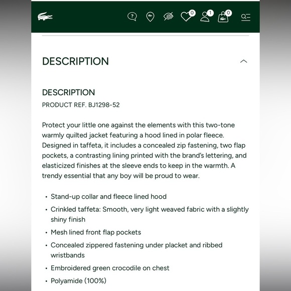 Lacoste 2 Tone Quilted Jacket- 14a- Can fit US Women’s XS - Picture 9 of 10